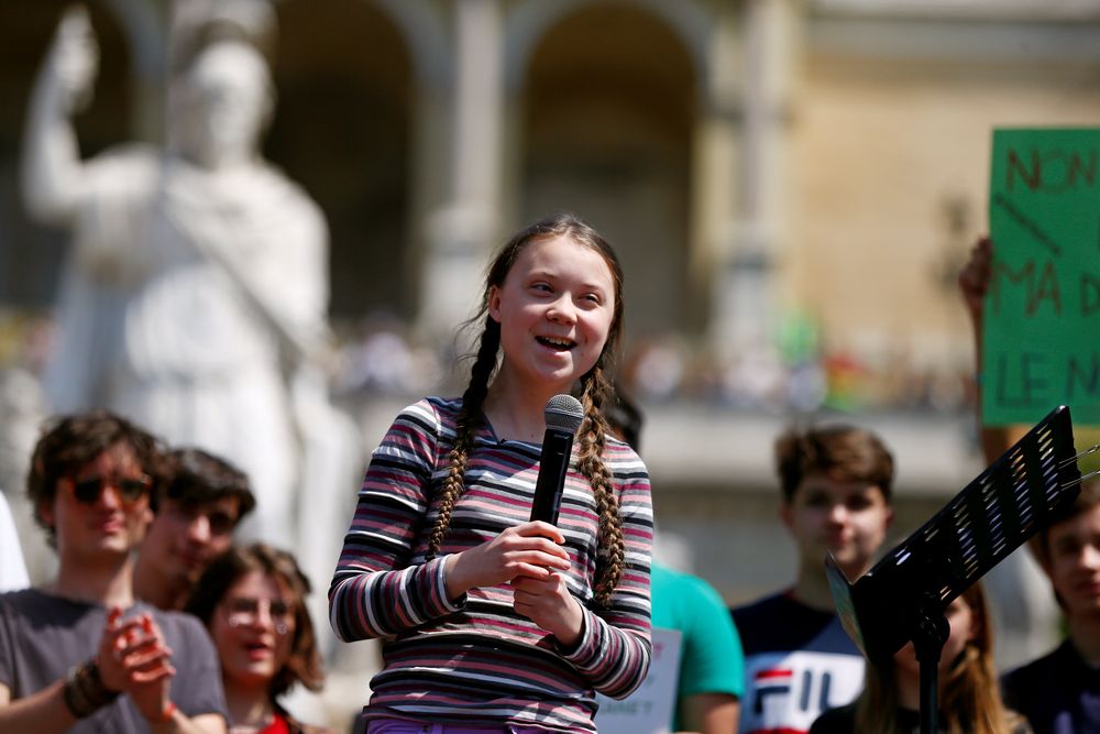 Swedish environmental activist Greta Thunberg joins Italian students to demand action on climate change, in Piazza del Popolo, Rome, Italy April 19, 2019. — Reuters pic
