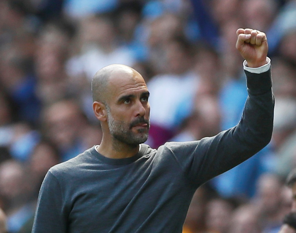 Manchester City manager Pep Guardiola celebrates after the match against Tottenham Hotspur at the Etihad Stadium in Manchester, April 20, 2019. u00e2u20acu201d Reuters picnn