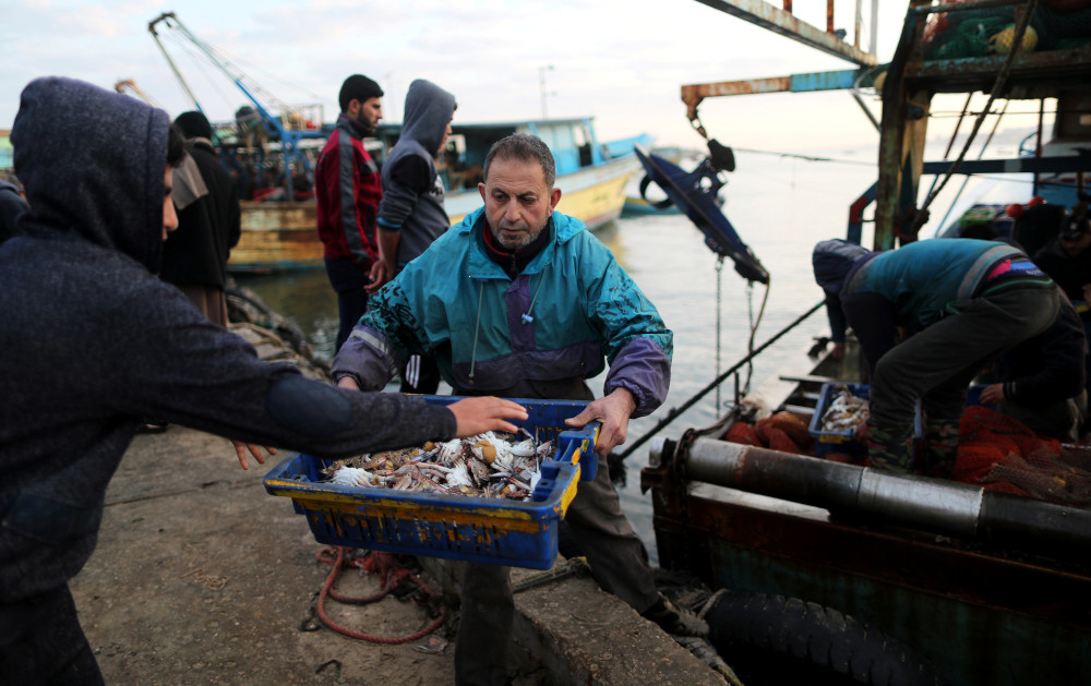 A fisherman unloads his catch at the seaport of Gaza City, after Israel expanded fishing zone for Palestinians April 2, 2019. — Reuters pic