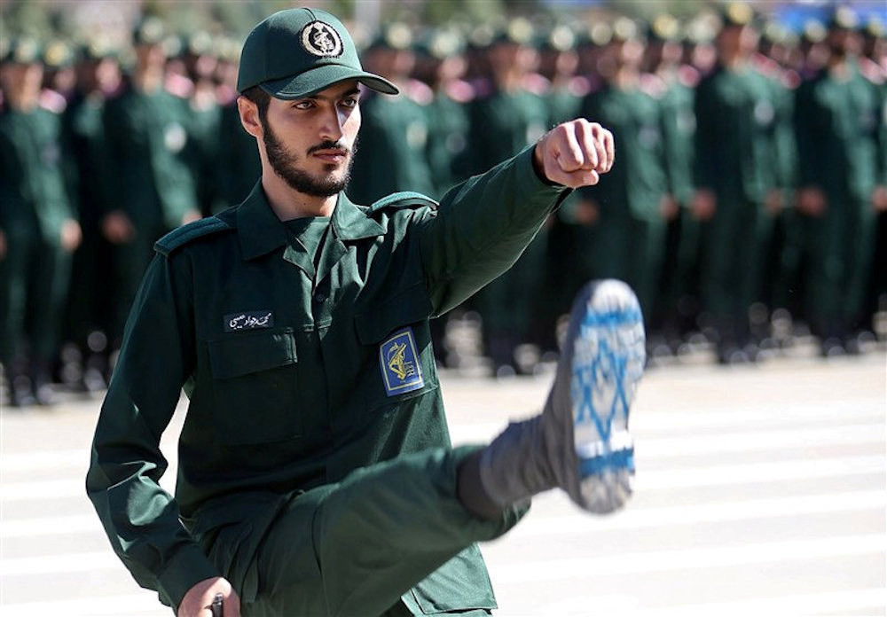 An Iranian Officer of Revolutionary Guards, with Israel flag drawn on his boots, is seen during graduation ceremony, held for the military cadets in a military academy, in Tehran, Iran June 30, 2018. u00e2u20acu201d Reuters pic