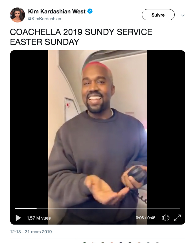 On Twitter, Kim Kardashian West shared a video in which Kanye West confirmed his participation to Coachella. u00e2u20acu201d Kim Kardashian West/Instagram pic via AFP-Relaxnews