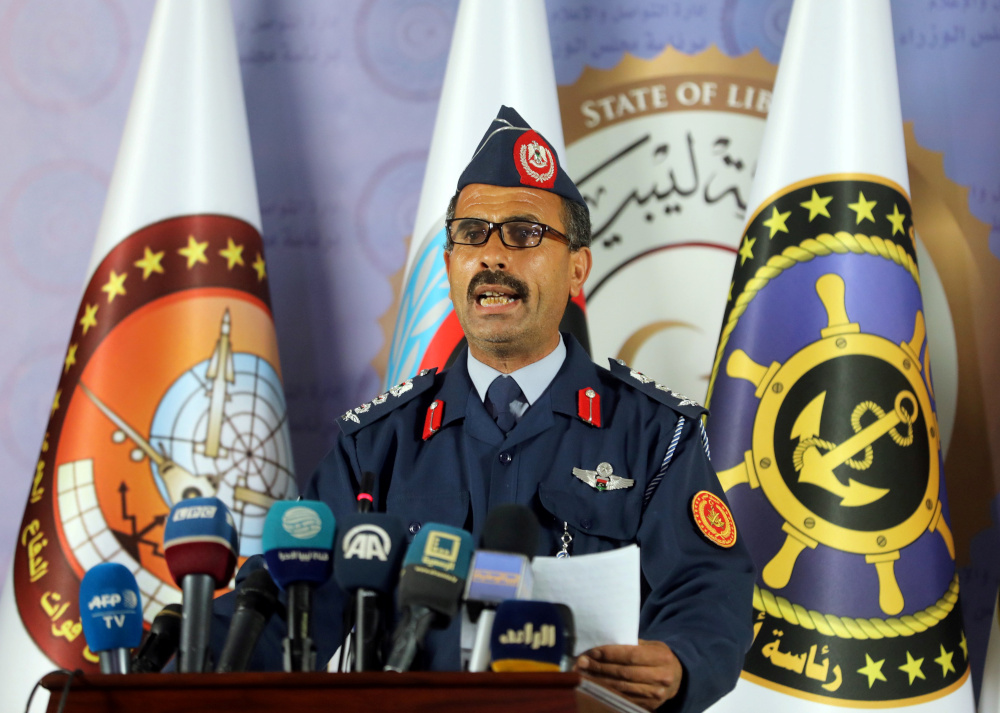 Colonel Mohamed Ghnouno, the spokesman of GNA Libyan Armed Forces, speaks during a news conference in Tripoli, Libya April 7, 2019. u00e2u20acu201d Reuters pic  