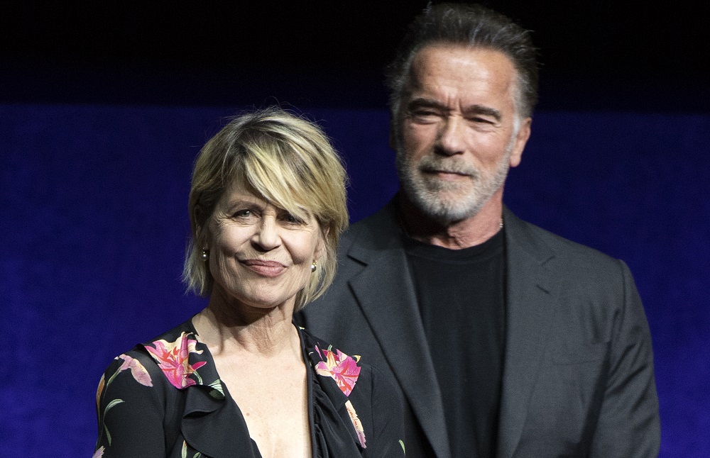 Actors Linda Hamilton and Arnold Schwarzenegger speak on stage during the CinemaCon Paramount Pictures Exclusive Presentation at the Colosseum Caesars Palace in Las Vegas, Nevada April 4, 2019. u00e2u20acu201d AFP pic