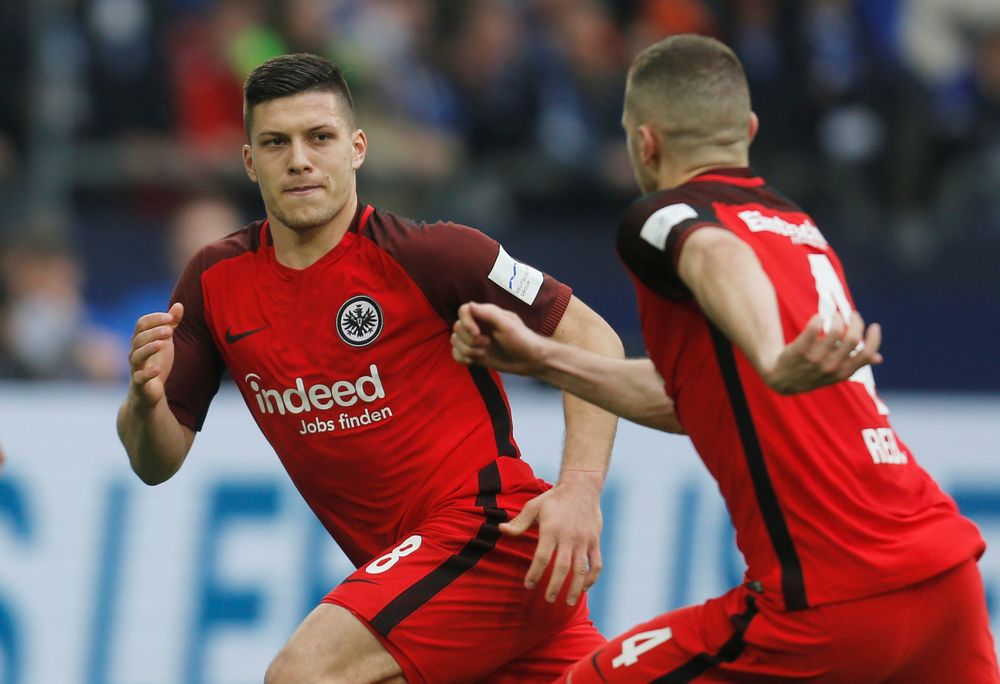 Eintracht Frankfurtu00e2u20acu2122s Luka Jovic celebrates scoring their second goal from the penalty spot against Schalke 04 during their Bundesliga match at Veltins-Arena, Gelsenkirchen, Germany, April 6, 2019. u00e2u20acu201d Reuters pic