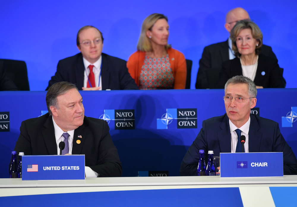 Nato Secretary General Jens Stoltenberg with US Secretary of State Mike Pompeo addresses the North Atlantic Council during the Nato Foreign Ministers Meeting at the State Department in Washington, DC April 4, 2019. u00e2u20acu201d  AFP pic  