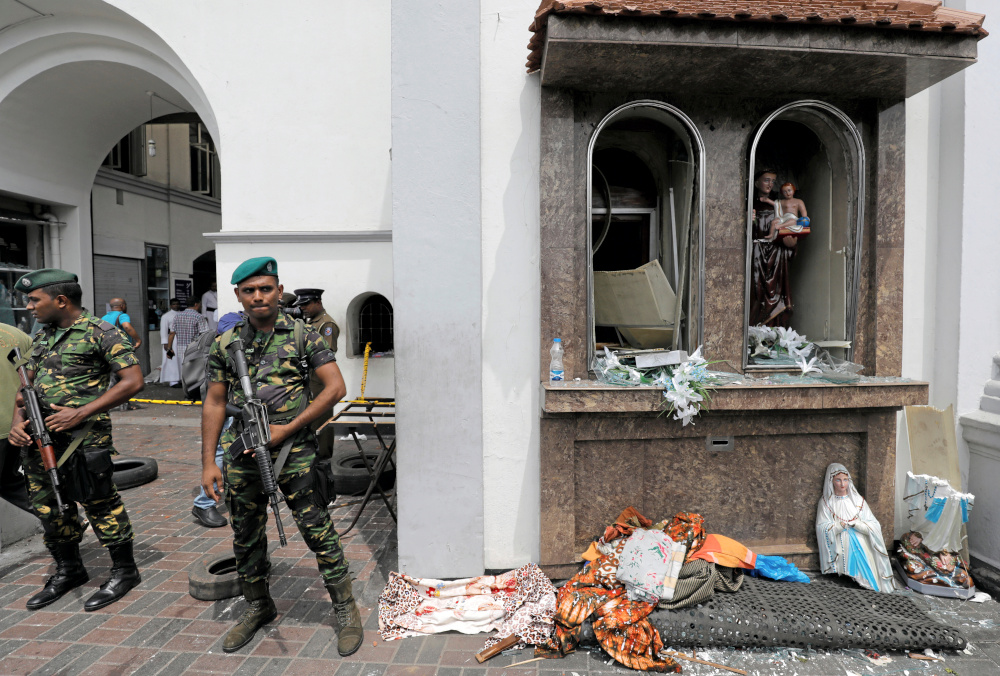 Sri Lankan military officials stand guard in front of the St Anthonyu00e2u20acu2122s Shrine, Kochchikade church after an explosion in Colombo, Sri Lanka April 21, 2019. u00e2u20acu201d Reuters pic 