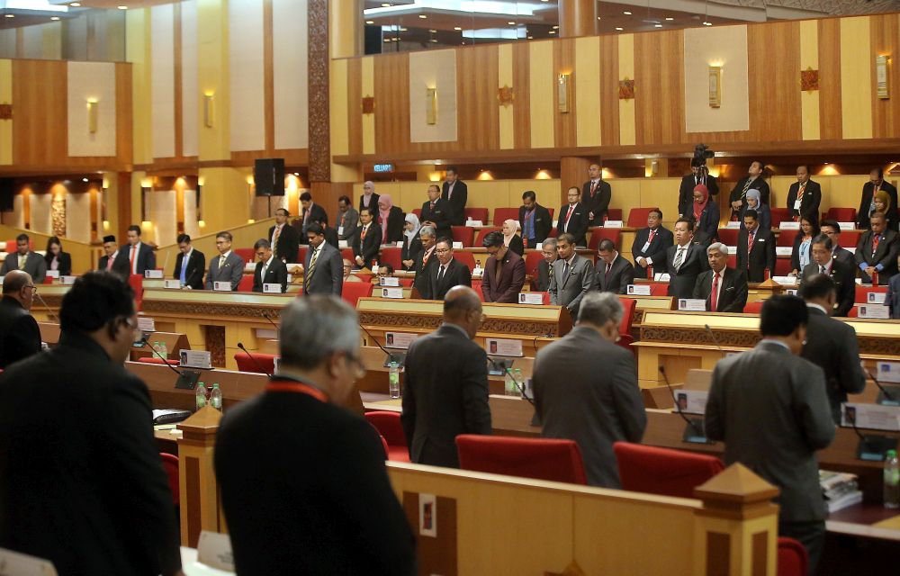 Members of the Perak state legislative assembly observe a minuteu00e2u20acu2122s silence for victims of the Christchurch and Sri Lanka terrorism attacks in Ipoh April 23, 2019. u00e2u20acu201d Picture by Farhan Najib 