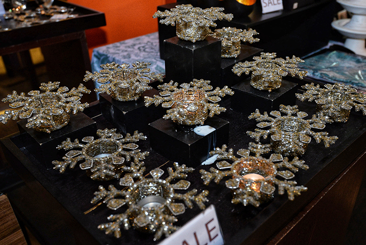 For a glittery look, try these light holders shaped like snowflakes.