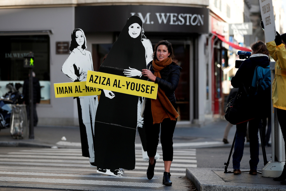 Demonstrators from Amnesty International stage a protest to urge Saudi authorities to release jailed womenu00e2u20acu2122s rights activists outside the Saudi Arabian Embassy in Paris, France, March 8, 2019. u00e2u20acu201d Reuters pic 