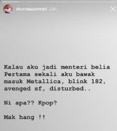 Screencap of Sharnaaz’s comment on Instastory — Picture from Instagram/sharnaazahmad