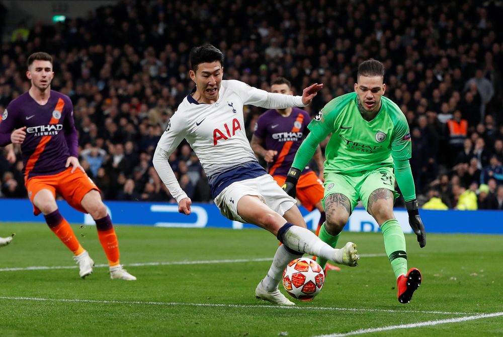 Tottenhamu00e2u20acu2122s Son Heung-min in action before scoring their first goal against Manchester City during their Champions League Quarter Final First Leg match in Tottenham Hotspur Stadium, London, April 9, 2019. u00e2u20acu201d Action Images via Reuters
