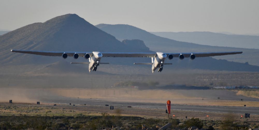 The world's largest airplane, built by the late Paul Allen's company Stratolaunch Systems, takes off on its first test flight in Mojave, California April 13, 2019. u00e2u20acu201d Reuters picnn