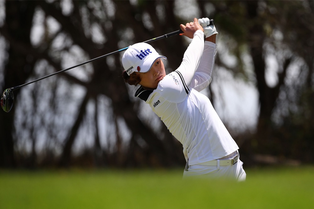 Ko Jin-young of South Korea watches her drive on the fifth hole during the final round of the LOTTE Championship at Ko Olina Golf Club in Kapolei, Hawaii April 21, 2019. u00e2u20acu201d AFP pic