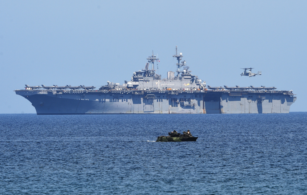 The u00e2u20acu02dcUSS Waspu00e2u20acu2122 during the annual joint US-Philippines military exercise on the shores of San Antonio town, facing the South China sea, Zambales province April 11, 2019. u00e2u20acu201d AFP pic    