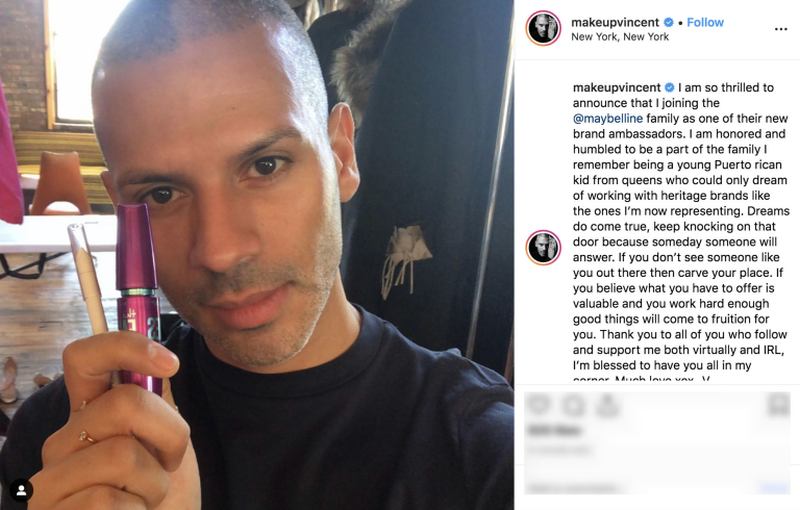 A screenshot of makeup artist Vincent Oquendou00e2u20acu2122s Instagram page. 