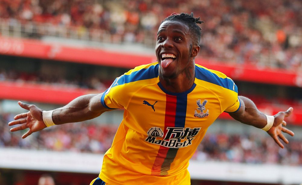 Crystal Palaceu00e2u20acu2122s Wilfried Zaha celebrates scoring their second goal against Arsenal during their Premier League match Emirates Stadium, London, April 21, 2019. u00e2u20acu201d Reuters pic