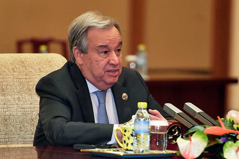 UN Secretary General Antonio Guterres at the Diaoyutai State Guesthouse in Beijing, China April 26, 2019. u00e2u20acu201d Parker Song/Pool pic via Reuters