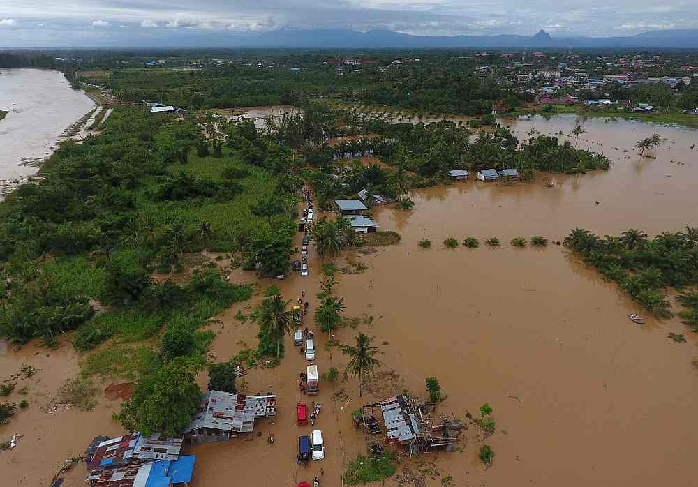 This aerial picture taken on April 27, 2019 shows a general view of submerged buildings after heavy rain caused flooding in Bengkulu on the Indonesian island of Sumatra. u00e2u20acu201d AFP pic