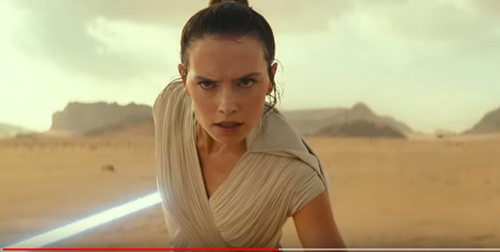 Rey (Daisy Ridley) in the first trailer of 'Star Wars IX : The Rise of Skywalker.' u00e2u20acu201d Image courtesy of Lucasfilm-Disney-YouTube