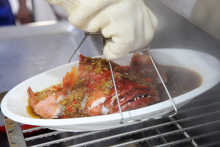 Yong times the steaming to ensure the fish is perfectly cooked.
