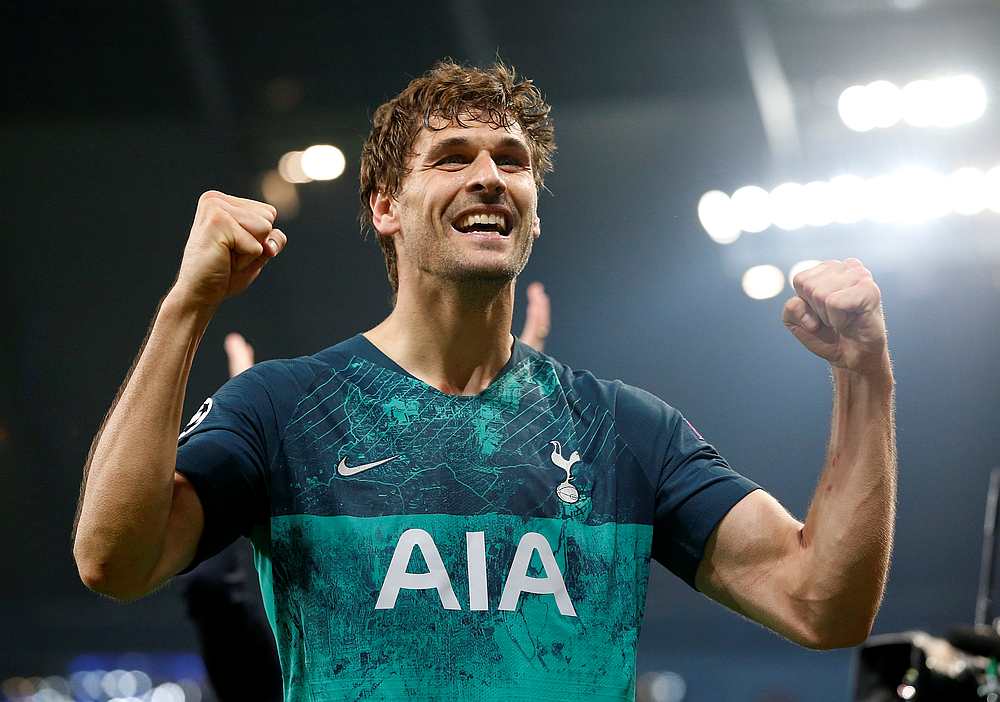 Tottenham's Fernando Llorente celebrates after the Champions League quarter-final second leg away to Manchester City April 17, 2019. u00e2u20acu201d Reuters pic