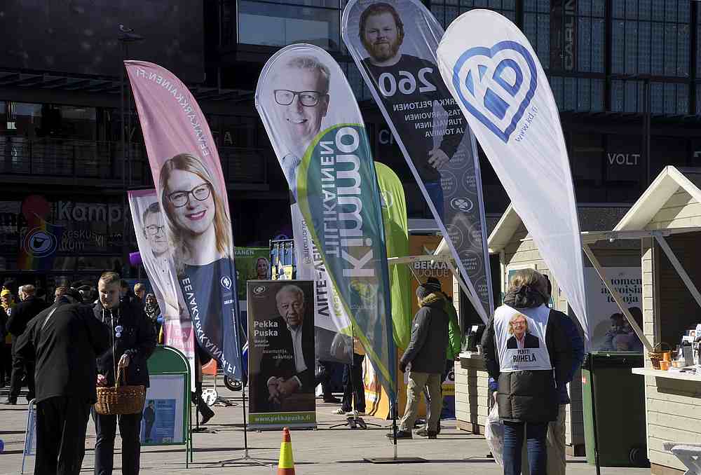 Parties campaign for the parliamentary elections on the Narinkkatori Square in Helsinki, Finland April 12, 2019. u00e2u20acu201d Lehtikuva/Markku Ulander pic via Reuters