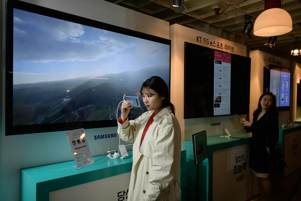 A visitor looks at a Samsung Galaxy S10 5G smartphone during a Korea Telecom 5G launch event in Seoul April 5, 2019. u00e2u20acu201d AFP pic