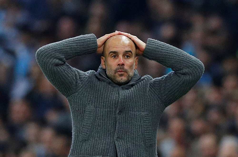 Manchester City manager Pep Guardiola reacts during the Champions League quarter-final second leg  match with Tottenham Hotspur at the Etihad Stadium April 17, 2019. u00e2u20acu201d Reuters pic