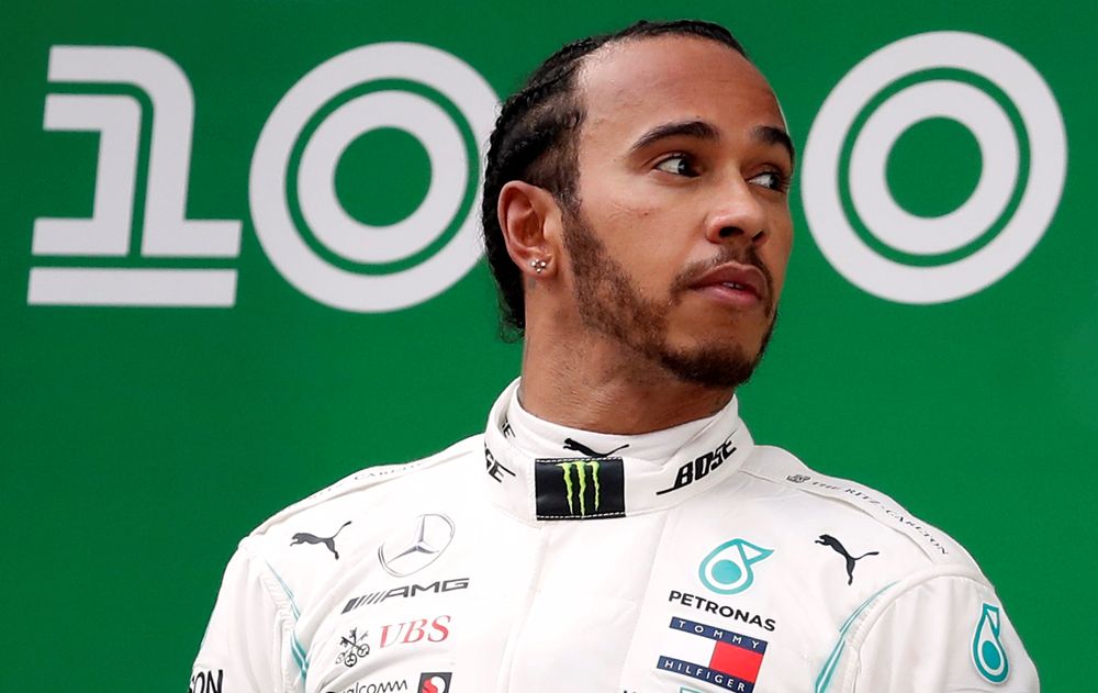 Mercedesu00e2u20acu2122 Lewis Hamilton on the podium celebrates winning the Chinese Grand Prix at the Shanghai International Circuit, Shanghai, China, April 14, 2019. u00e2u20acu201d Reuters pic