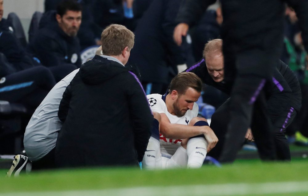 Tottenham's Harry Kane receives medical attention after sustaining an injury during the match against Manchester City April 9, 2019. u00e2u20acu2022 Reuters pic