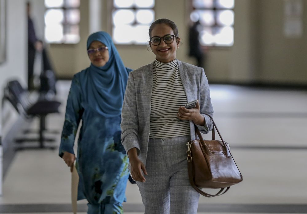 AmBank Jalan Raja Chulan branch manager, R. Uma Devi, is seen at the Kuala Lumpur Court Complex April 29, 2019. u00e2u20acu201d Picture by Firdaus Latif 
