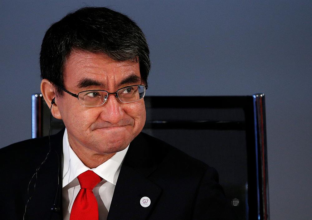 Japan's Foreign Minister Taro Kono attends a working session during the Foreign ministers of G7 nations meeting in Dinard, France April 6, 2019. u00e2u20acu201d Reuters pic