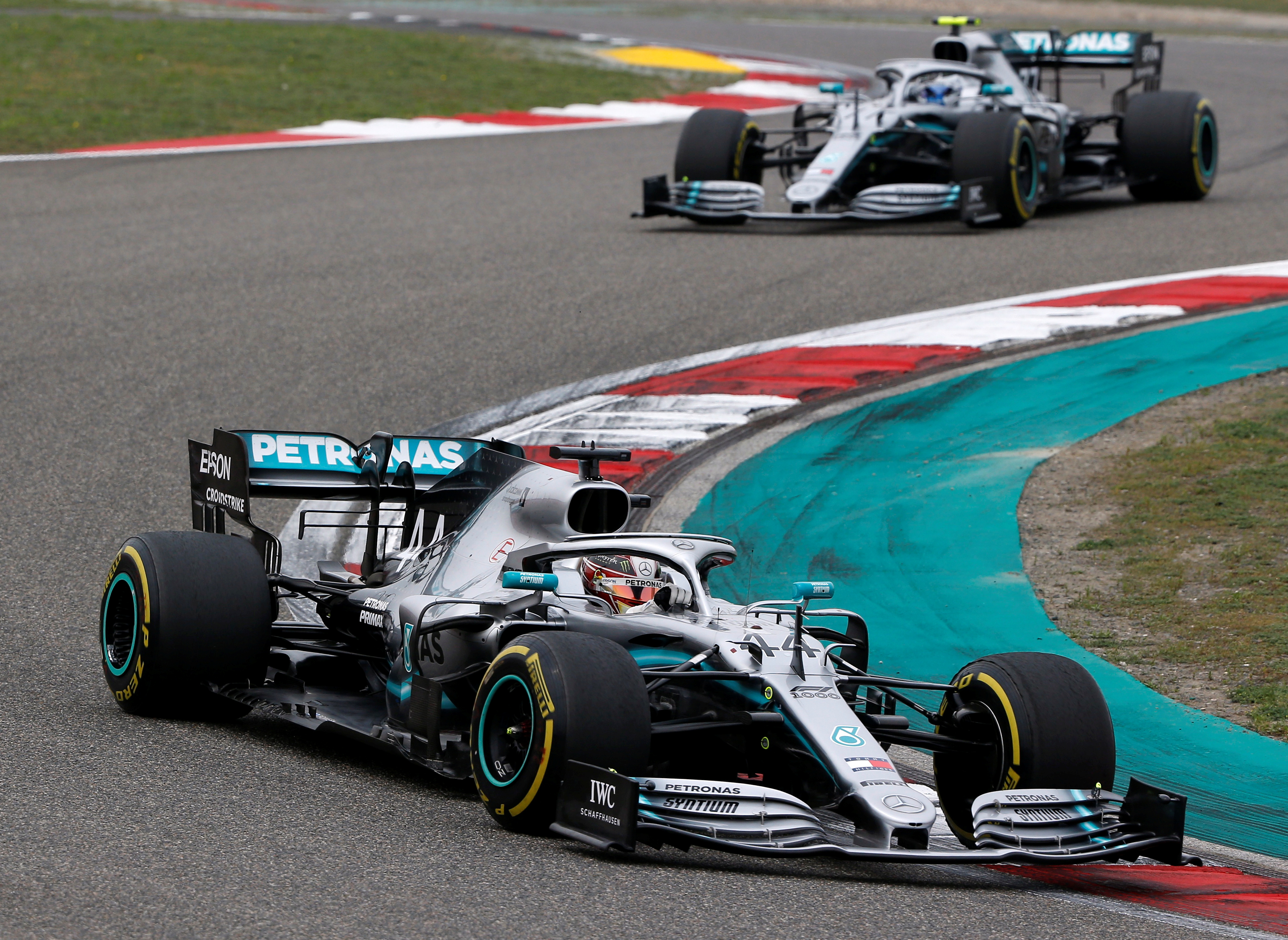 Mercedes' Lewis Hamilton and Valtteri Bottas in action during the race. u00e2u20acu201d Reuters pic