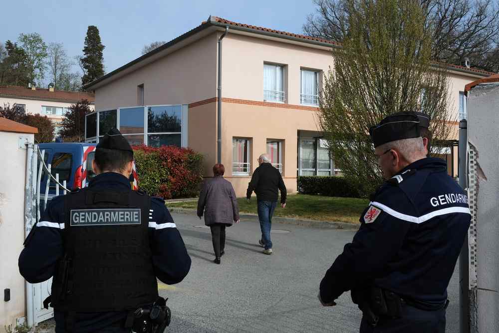 French gendarmes stand at the entrance of the EHPAD (Housing Establishment for Elderly Dependant People) 'La Cheneraie' in Lherm, southern France April 1, 2019. u00e2u20acu201d AFP pic
