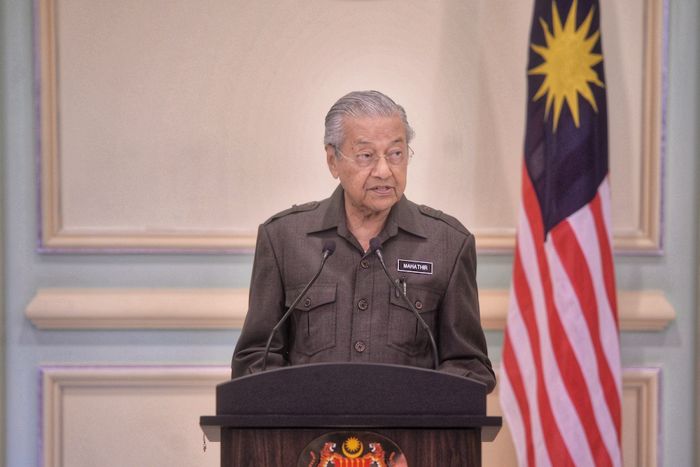 Prime Minister Tun Dr Mahathir Mohamad speaks to reporters during a press conference on the East Coast Railway Link (ECRL) project in Putrajaya April 15, 2019. u00e2u20acu201d Picture by Shafwan Zaidon
