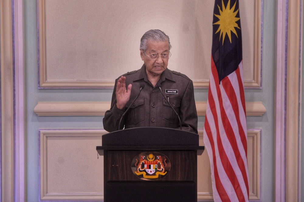 Prime Minister Tun Dr Mahathir Mohamad speaks to reporters during a press conference on the East Coast Railway Link (ECRL) project in Putrajaya April 15, 2019. u00e2u20acu201d Picture by Shafwan Zaidon