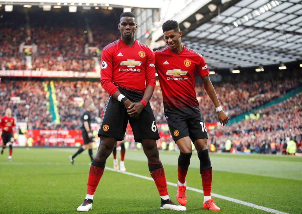 Manchester United's Paul Pogba (left) celebrates scoring their second goal with Marcus Rashford. u00e2u20acu201d Reuters pic
