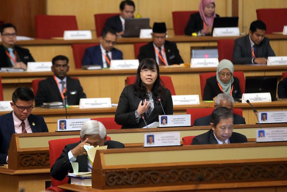 State Women and Family Development and Social Welfare Committee chairman Wong May Ing speaks during the Perak state assembly April 18, 2019, 2018. u00e2u20acu201d Picture by Farhan Najib