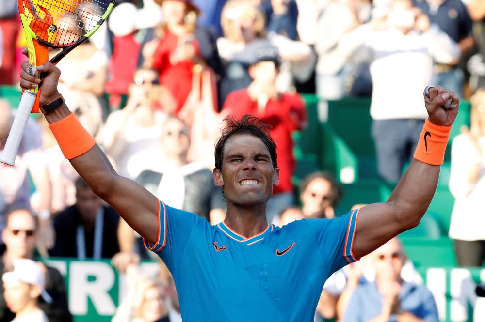 Spain's Rafael Nadal celebrates winning his quarter final match against Argentina's Guido Pella at the Monte Carlo Masters, April 19, 2019. u00e2u20acu2022 Reuters pic