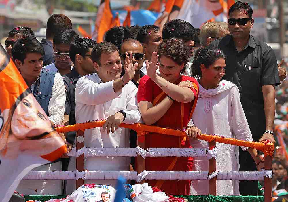 Rahul Gandhi, President of India's main opposition Congress party, and his sister Priyanka Gandhi Vadra wave towards their supporters in Amethi in Uttar Pradesh April 10, 2019. u00e2u20acu201d Reuters pic