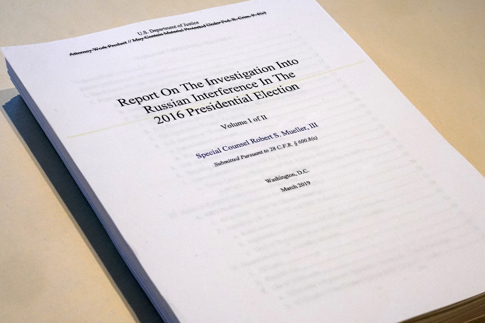 The Report on the Investigation into Russian Interference in the 2016 Presidential Election is pictured in New York April 18, 2019. u00e2u20acu201d Reuters pic