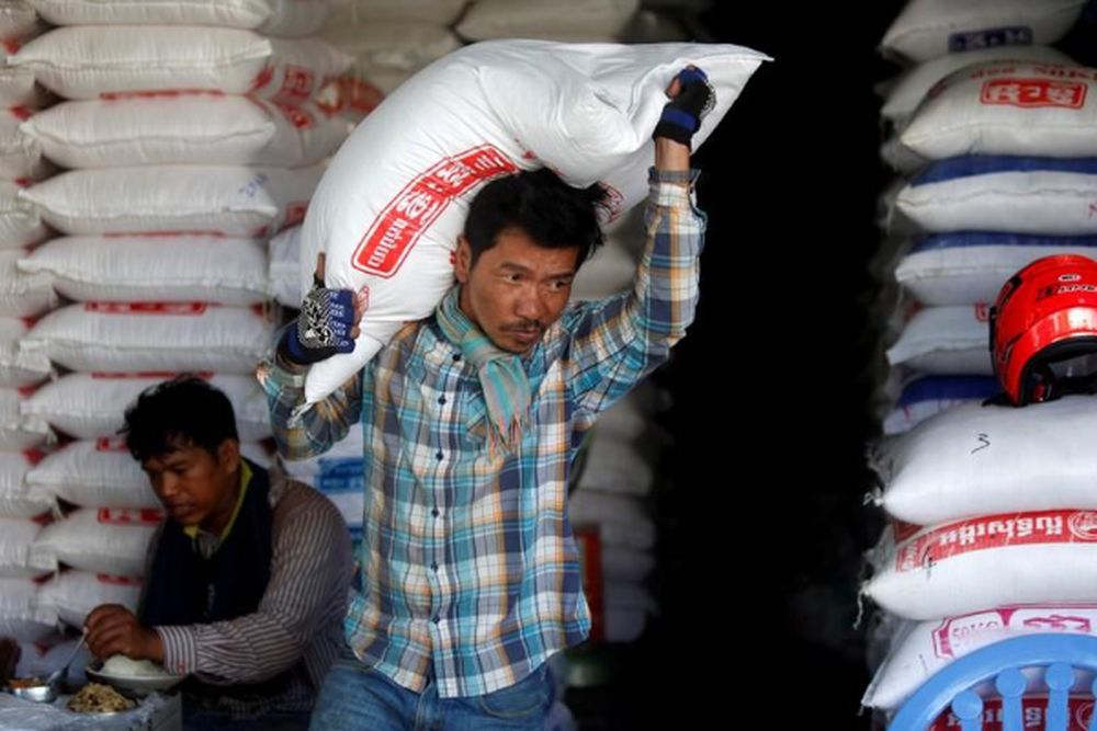 A man carries a sack of rice at a warehouse in Phnom Penh, Cambodia, January 22, 2019. u00e2u20acu201dReuters pic