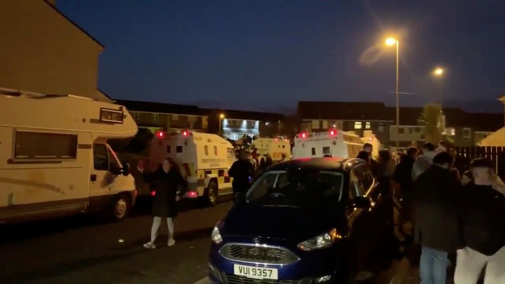 Emergency vehicles arrive at a scene of a riot in Londonderry, Northern Ireland April 18, 2019, in this still image taken from a video from social media. u00e2u20acu201d Leona Ou00e2u20acu2122Neill via Reuters
