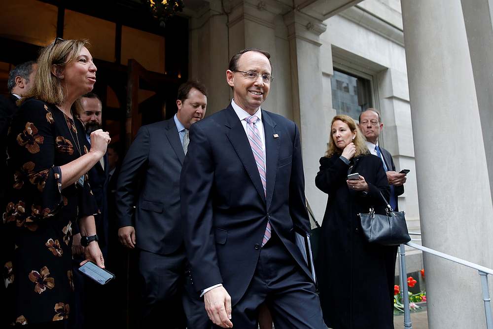 US Deputy Attorney General Rod J. Rosenstein leaves a meeting at the Metropolitan Club in downtown Washington April 12, 2019. u00e2u20acu201d Reuters pic