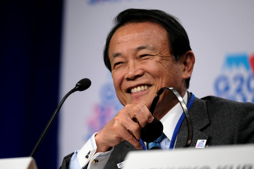 Japanese Finance Minister Taro Aso holds a news conference after the G-20 Finance Ministers and Central Bank Governors' meeting at the IMF and World Bank's 2019 Annual Spring Meetings, in Washington April 12, 2019. u00e2u20acu2022 Reuters pic
