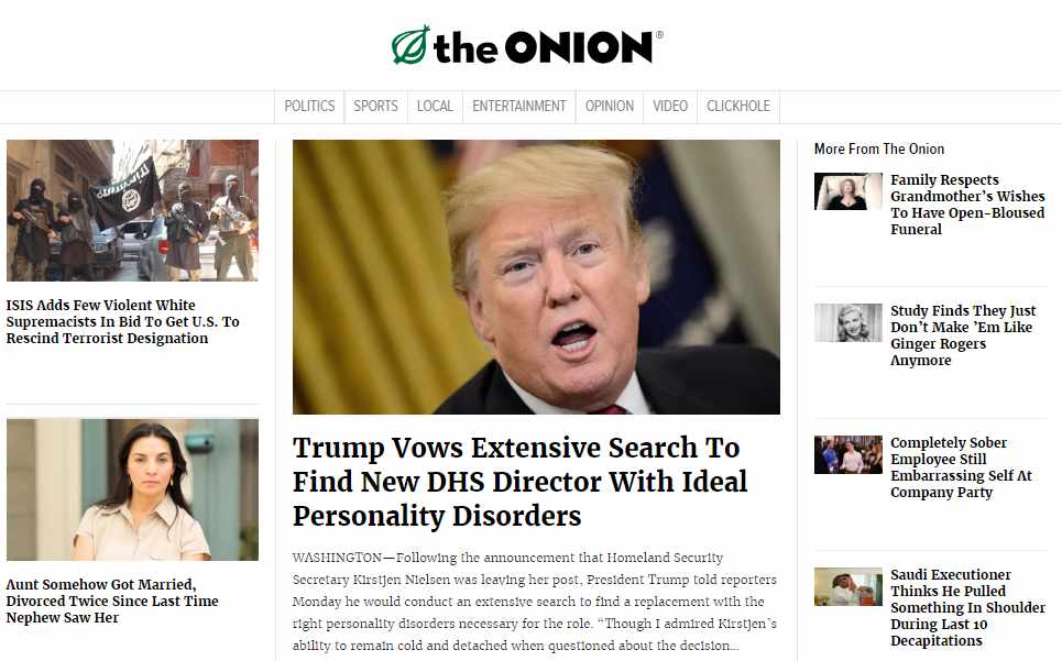 Screengrab of The Onion website.