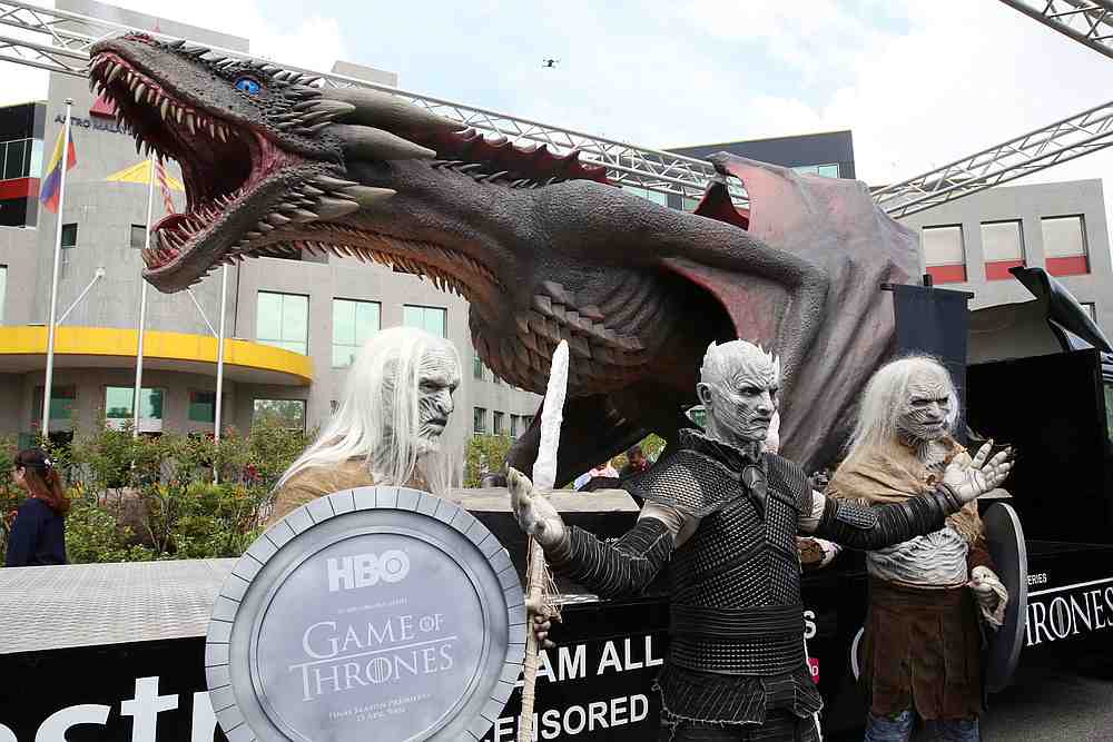 The Night King and two White Walkers pose with Viserion the dragon at the Astro All Asia Broadcasting Centre in Bukit Jalil. u00e2u20acu201d Picture by Choo Choy May