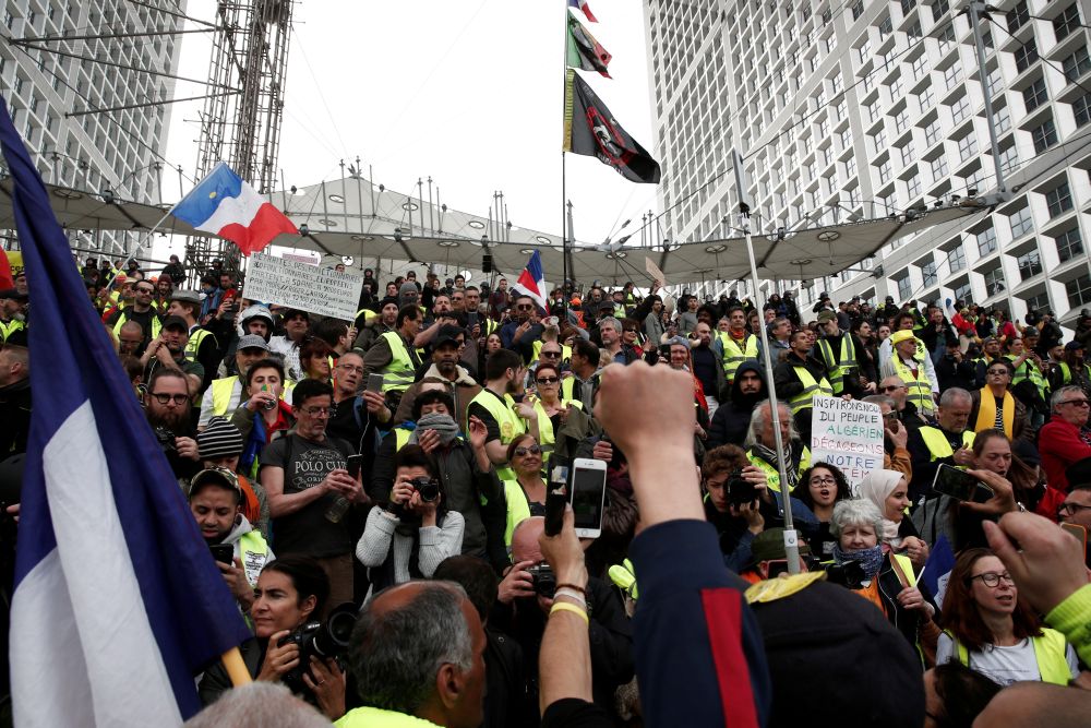 Protesters wearing yellow vests attend a demonstration at the financial district of La Defense in Paris April 6, 2019. u00e2u20acu201d Reuters pic