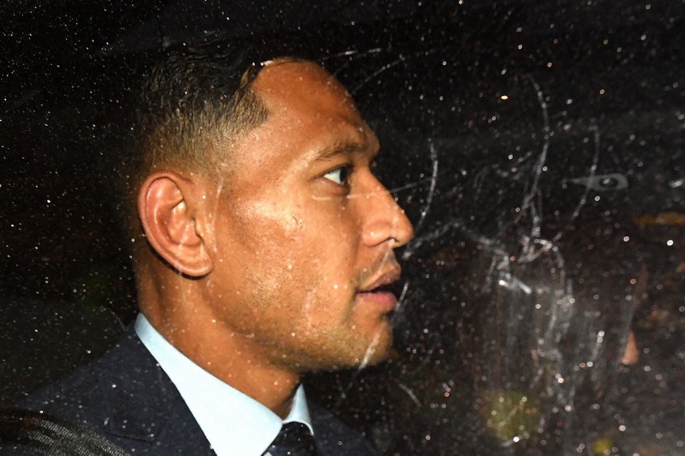 Australiau00e2u20acu2122s full-back Israel Folau leaves after a code of conduct hearing in Sydney May 7, 2019. u00e2u20acu201d AFP pic