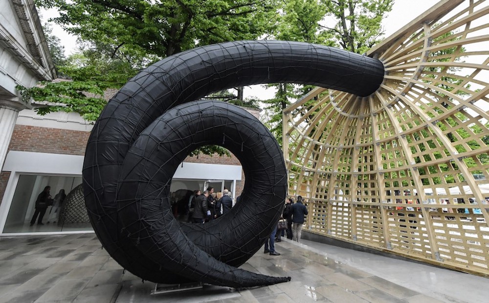 A visitor views an artwork as part of US artist Martin Puryear’s ‘Liberty’ during a press preview ahead of the opening of the 58th International Venice Biennale May 9, 2019. — AFP pic